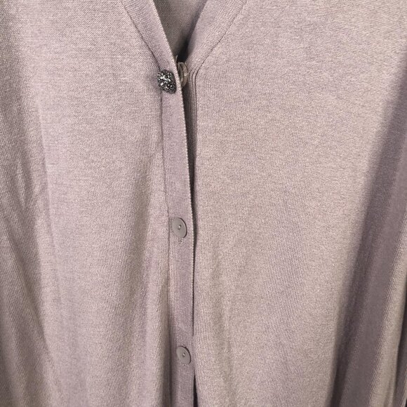 LOGO Lavish Cardigan Sweater Womens XL Taupe Longline Embellished Lace Pockets - Picture 12 of 16